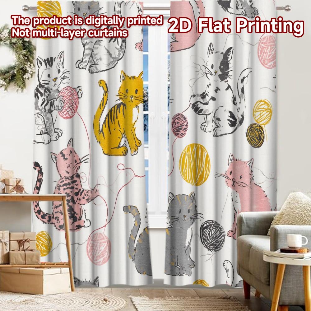 

2pcs, 2D FLAT PRINTING Curtains (Without Rod) Cat Pattern Art Christmas Festival Fashion Curtains Polyester Easy Install 52.50 × 116.00 cm 2 pcs