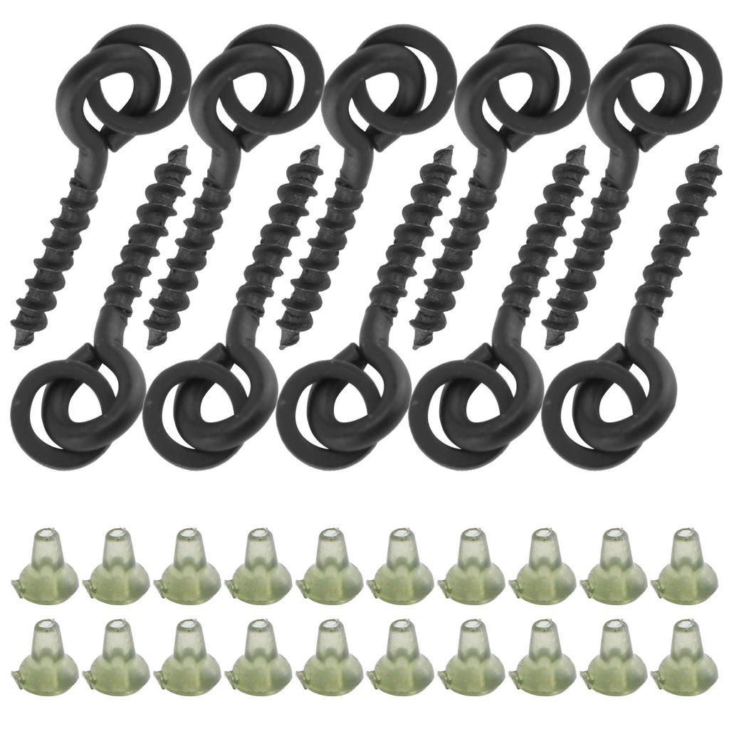 10Pcs Bait Screws with 20pcs Oval Rings Carp Rig Ring Stops Carp Fishing Tackle Hook ScrewGreen