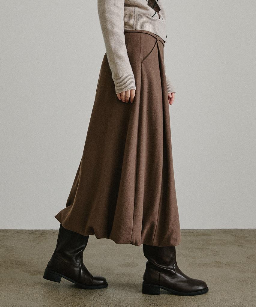 Artid Wool Belted Balloon Skirt_Brown