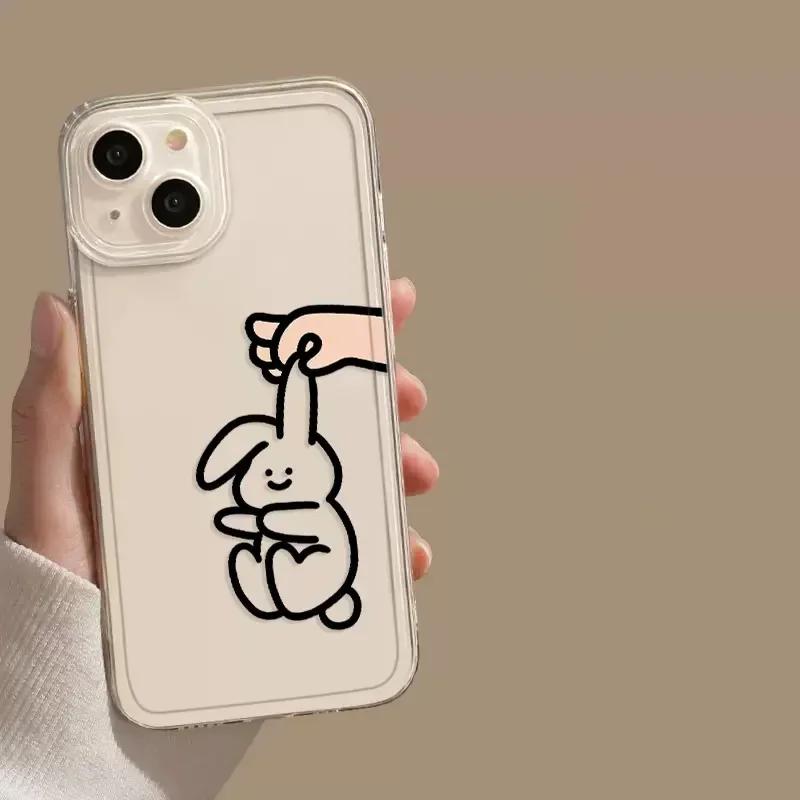 

Забавный Простой Прозрачный Чехол-Кролик для iPhone 16 15 13 11 12 14 Pro Max Mini XR 8 Plus SE Прозрачный Мультяшный Кролик Чехол Skin iPhone 16ProMax