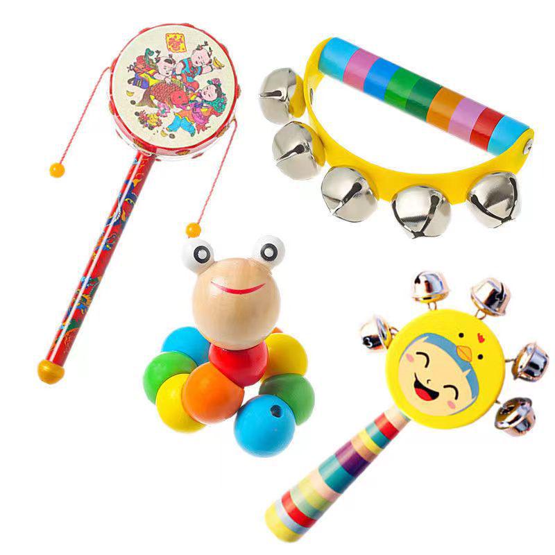 Wooden Baby Rattle Toy for Newborns and Toddlers (0-12 Months) - Grasping & Early Education Puzzle Handbell
