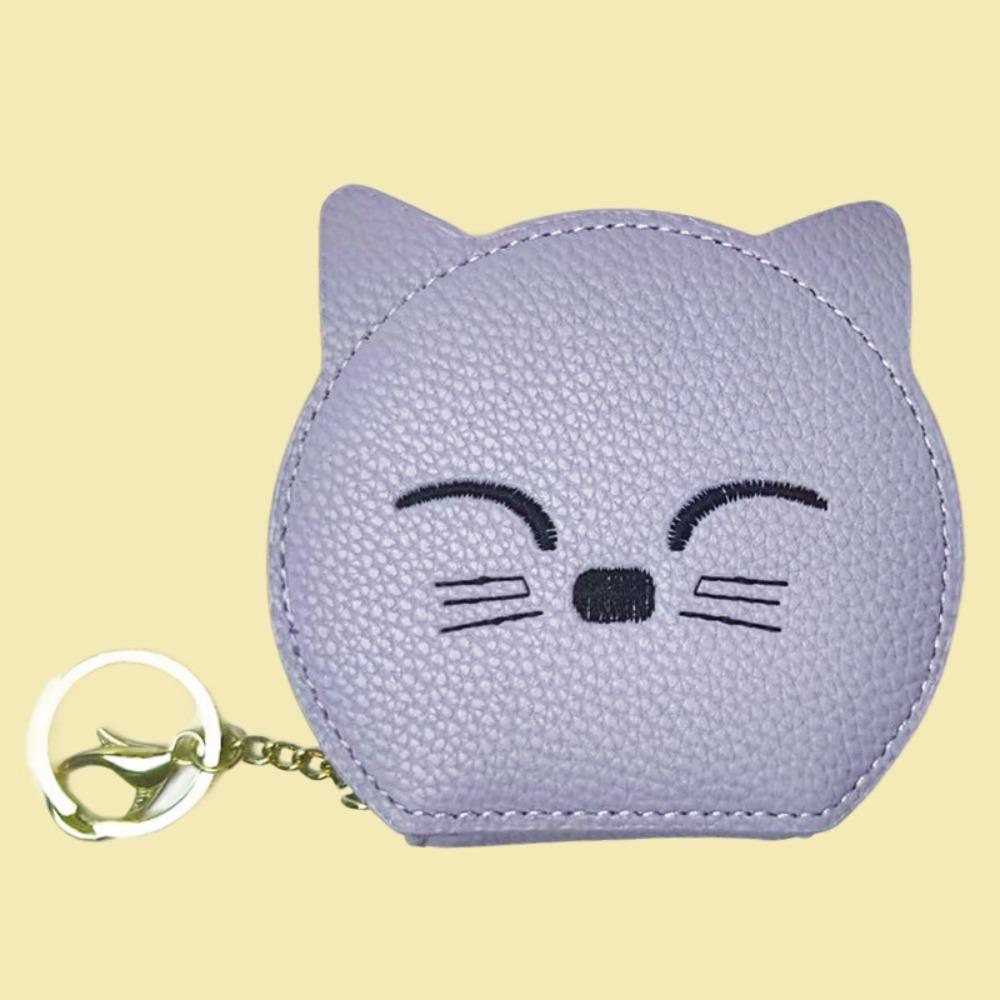 

with Makeup Mirror Pu Cosmetic Bag PU Leather Mini Storage Bag Cat Shape Makeup Bag Student фиолетовый