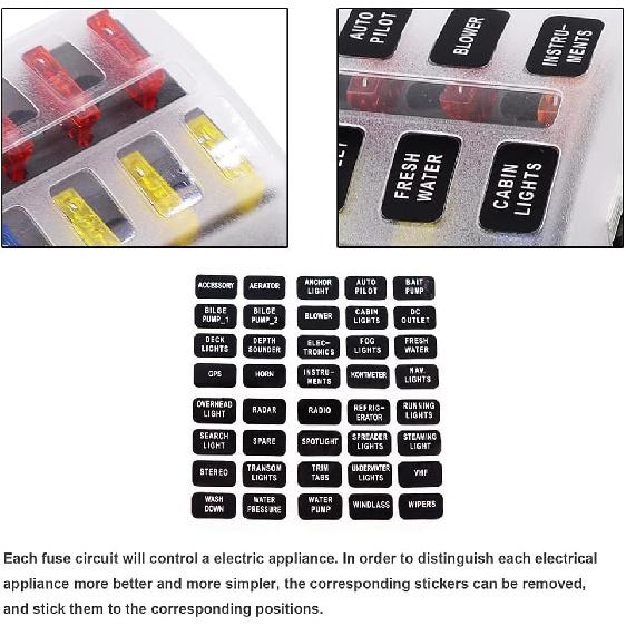 8 Way Blade Fuse Box Holder, 8 Way ATC/ATO Blade Fuse Holder Box, 8 Way ATC/ATO Blade Fuse Holder Box with 5A/1-A/15A/20A Fuses, 8 Way Blade Fuse