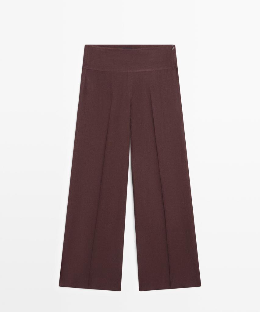 Masimodutti 100% Linen Mid-Rise Flare Pants