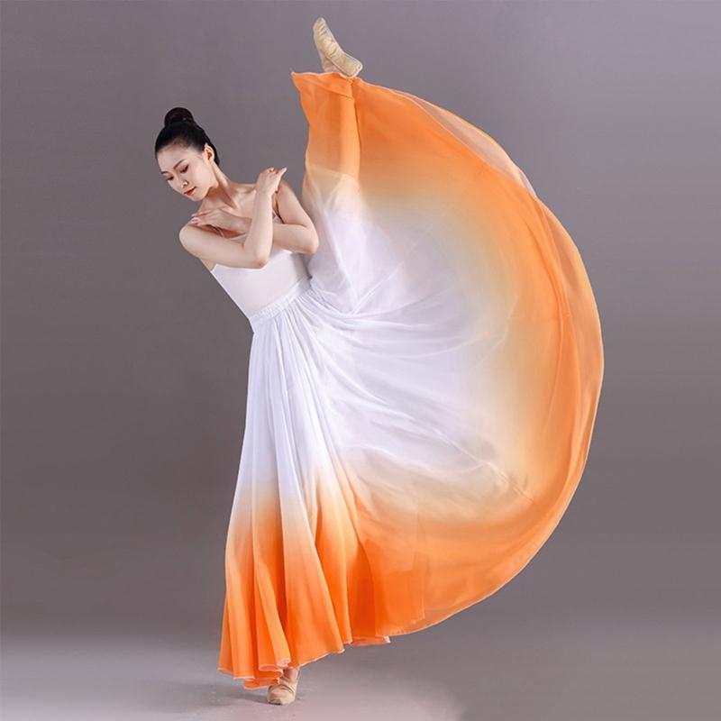 Women's Lyrical Dance Skirt Gradient Color Chiffon Long Swing Sheer Wrap Skirts for Modern Ballet Performances