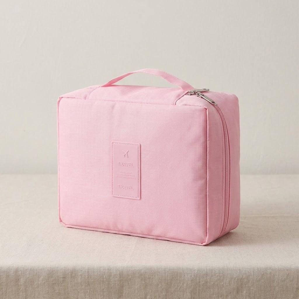 

Waterproof Portable Makeup Bag Multi Functional Toiletry Organizer for Women Travel Cosmetic Bag розовый