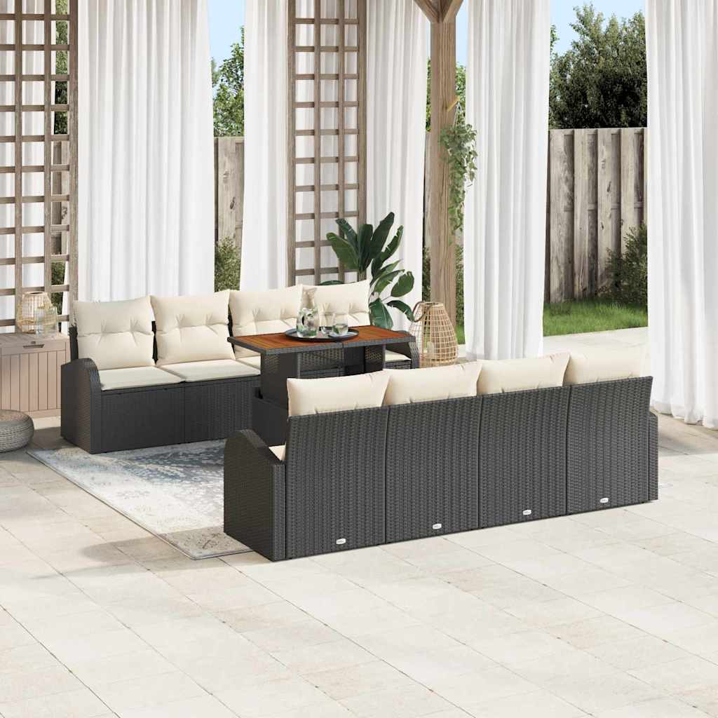 Garden Sofa Set with Cushions 7 pcs Black and Cream