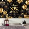 One-piece Photo Background Banner - Elegant Black and Gold "Happy 30th Birthday" Theme 2D Flat Background Fabric