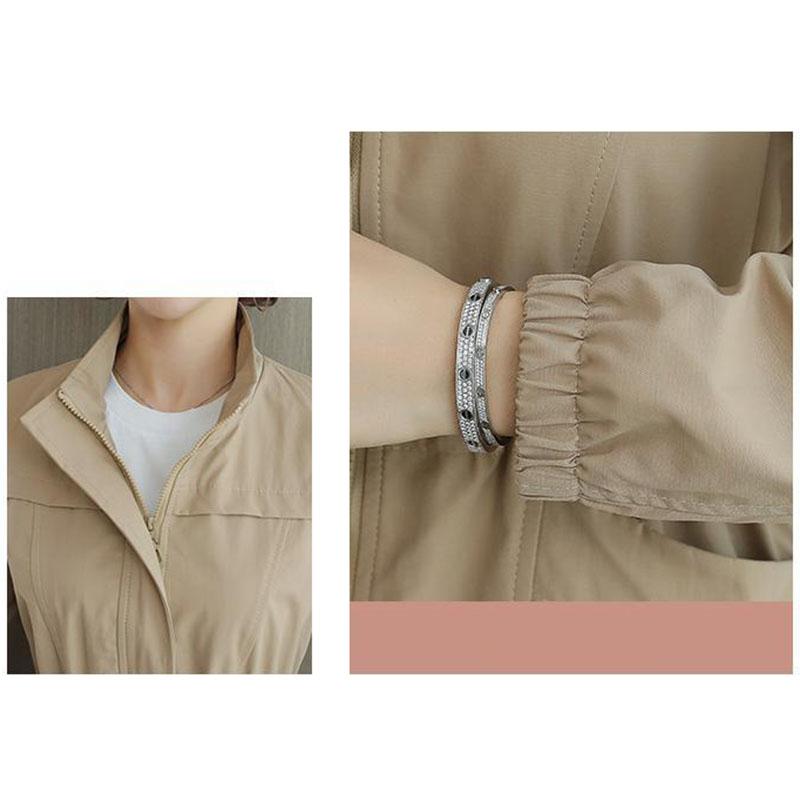 Stehkragen Windjacke Kordelzug Taille Design Damen Mittellanger Schlanker Mantel Einfarbig Einfach Lässig Pendeln Temperament Britischer Stil Frühling Herbst