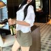 White polo collar long-sleeved shirt women's 2026 summer new loose shirt niche casual cardigan top set