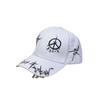 Hip-Hop Baseball Cap Unisex Black White Graffiti Peaked Hat with Iron Ring Street Style