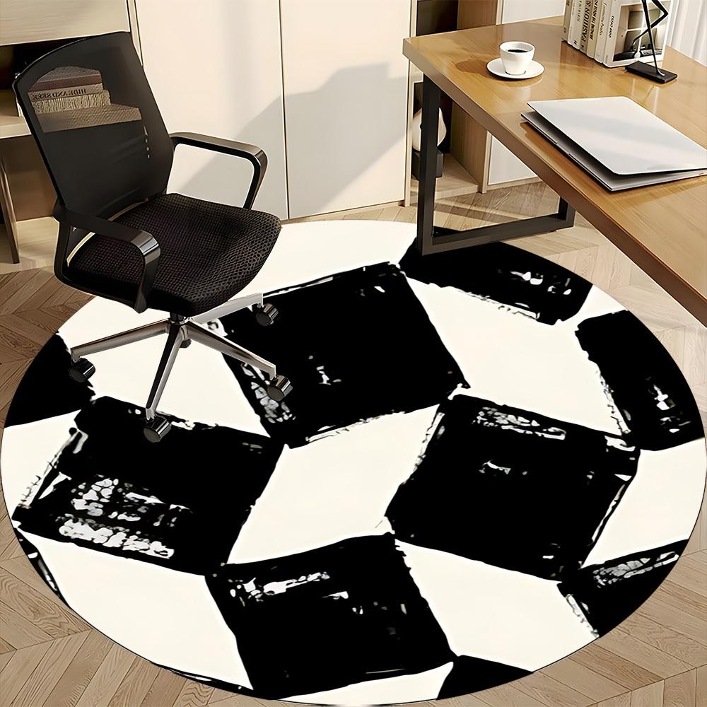 1pc Black Square Office Round Rug, Non-slip, Soft and Durable Office Rug for Interior Decoration, Perfect for Office, Beautiful Decoration Yy260323083
