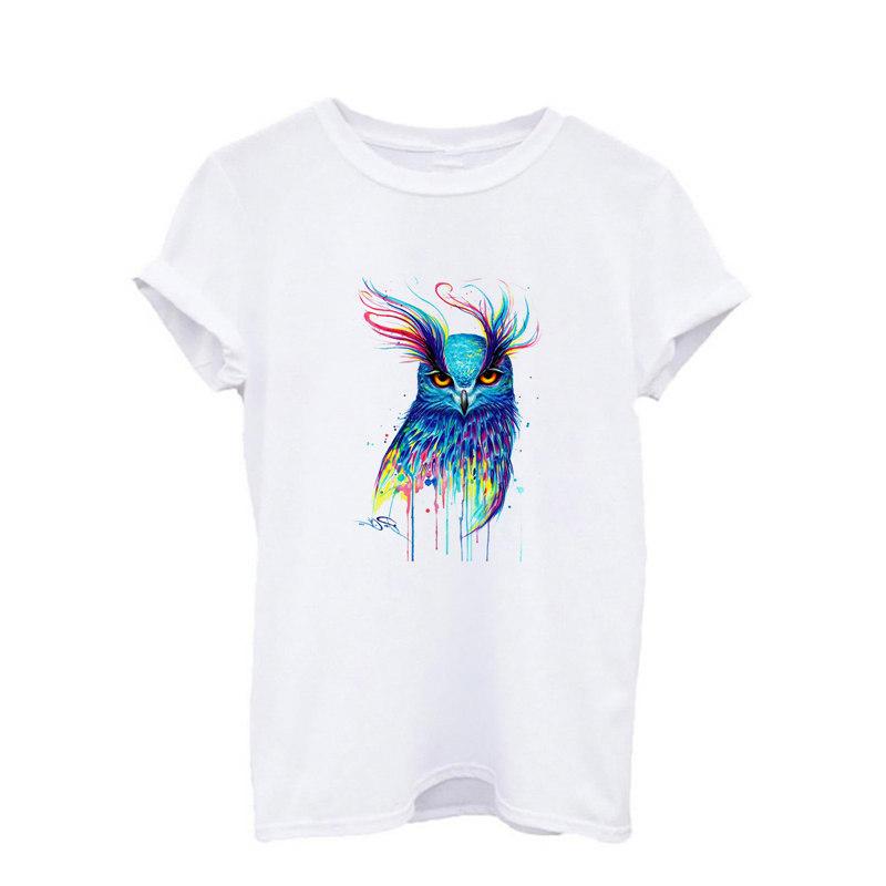 2025 Summer New Vouge Simple Graphic Watercolor Print Animal Woman Print White Casual O-Neck Short Sleeve