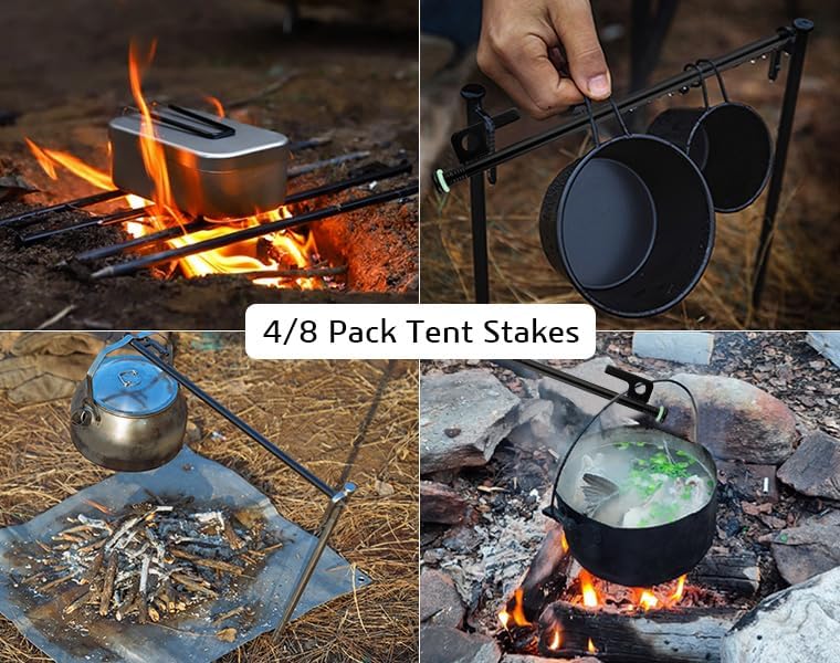 Tent Stakes Heavy Duty Metal Tent Pegs Steel Tent Stakes Fluorescent Silicone Rings Special Bag for Camping Used On Rocks