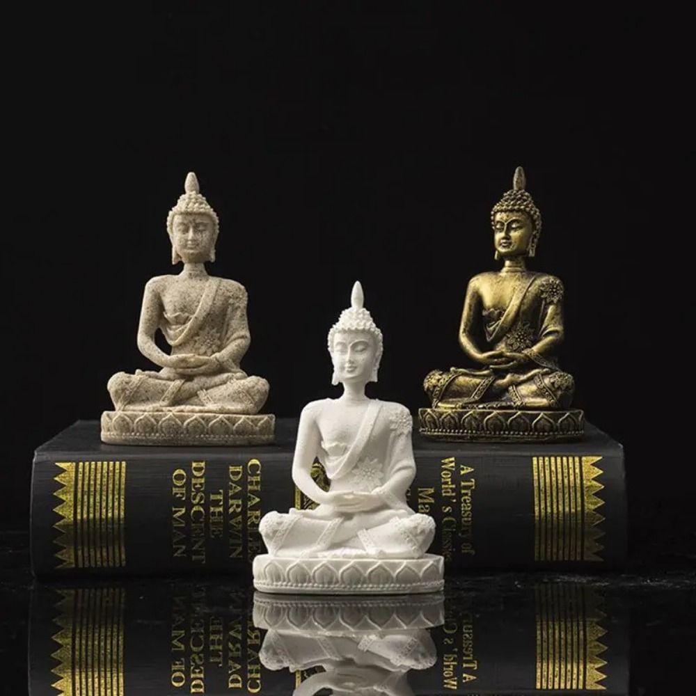 Oriental Culture Sandstone Buddha Sitting Meditation Buddha Statue Zen Ornament Indoor