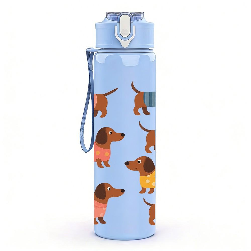 1PC Many Different Dog Breeds Pattern 750ml Color Plastic Sports Water Bottle Leakproof Flip Straw Lid Suitable for Sports Office Home Use