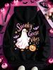 Women's Autumn Hoodie, Spooky Goose Vibes Goose Halloween Cartoon Print Long Sleeve Top, Casual Loose Versatile, Soft Comfort Pul