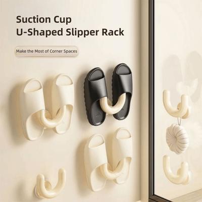 1pc New Wall Mounted Slippers Rack No Drilling Suction Cup Shoe Hangers Multi-Purpose Saving Space Slippers Hook for Bathroom