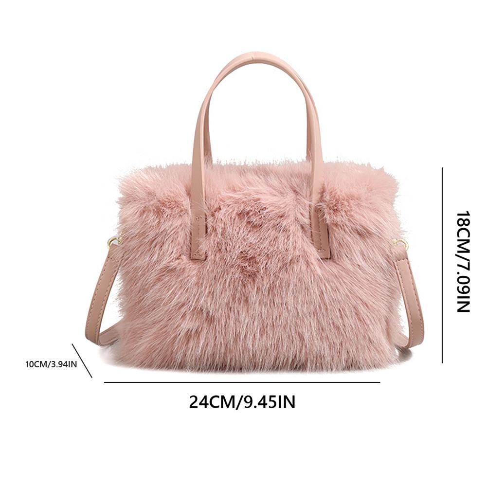 Women Faux Fur Shoulder Bag Fluffy Crossbody Bag Adjustable Strap Mini Tote Bag Solid Satchel Purse for Travel Party
