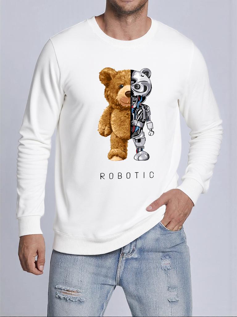 Plush And Robotic Bear Printed Mens Pullovers Autumn Casual Sweatshirt Comfortable Y2K Sportswears Hot Sale Casual Sweatshirts