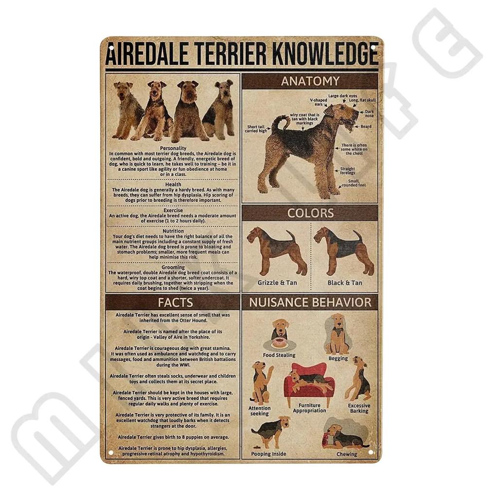 Airedale Terrier Metal Tin Sign Funny Pet Wall Decor for Kitchen Bathroom Bar Office Cafe  X Inch