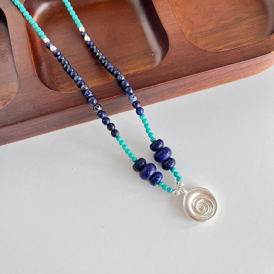 Stone Glass Beaded Spiral Pendant Necklace Temperament Versatile Personality Collarbone Chain Niche Fashion High-end Jewelry