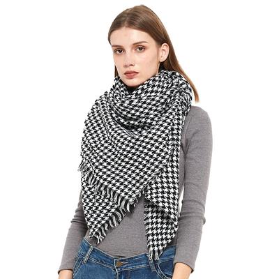 Scialle caldo da donna in finto cashmere, primavera, autunno, inverno, nero, bianco, con motivo pied de poule, sciarpa quadrata