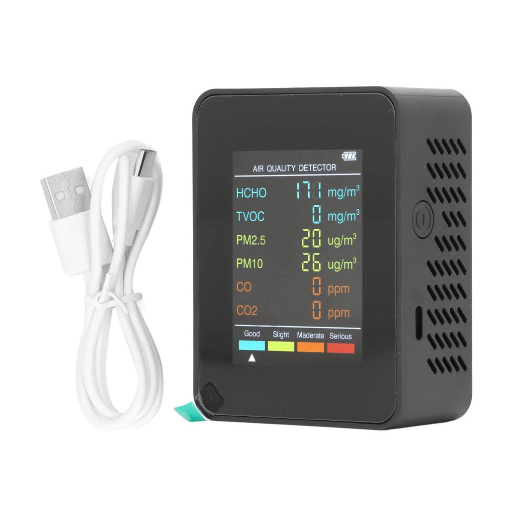 Air Quality Monitor Portable LCD Backlight Screen CO2 TVOC HCHO PM2.5 PM10 Detector with Alarm Air Quality Tester Air Monitor