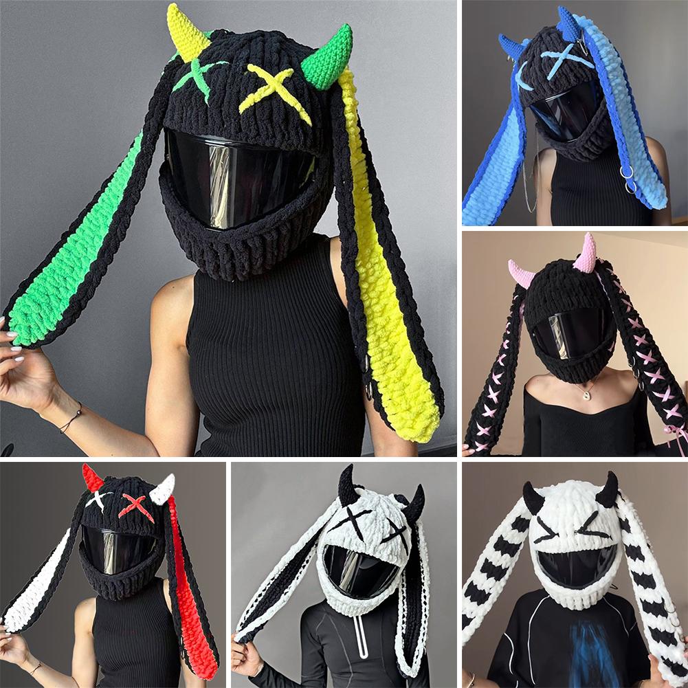 Creative Hand Crocheted Cartoon Personalized Motorcycle Helmet Protective Cover, Trendy Halloween Funny Helmet Cover Headwear