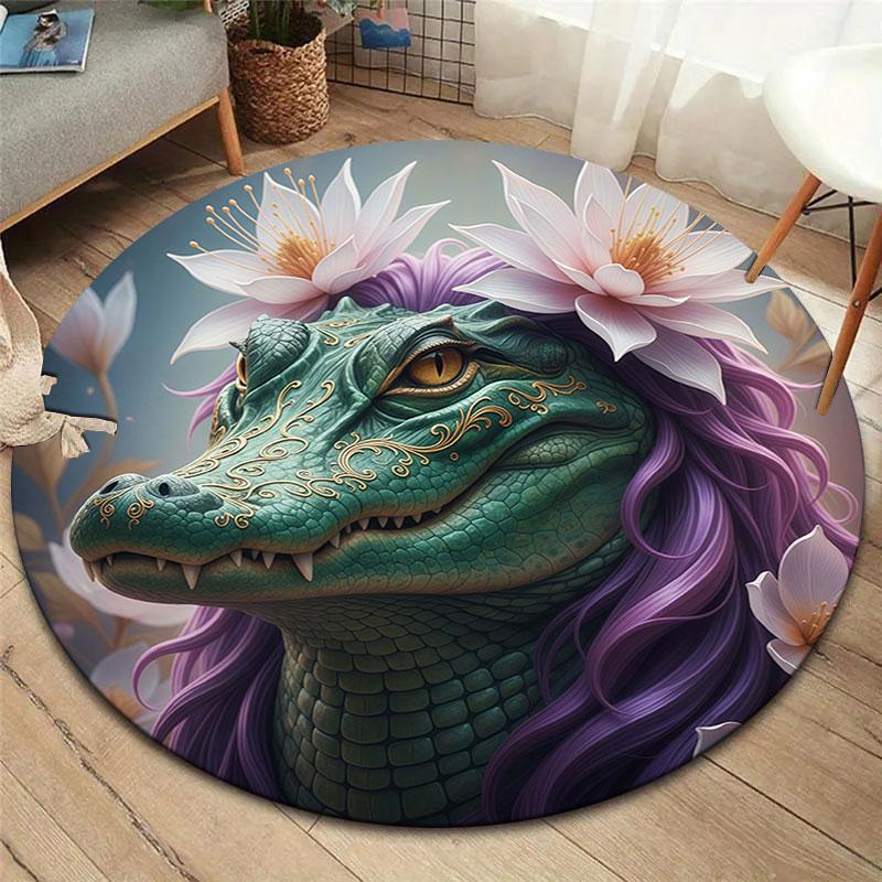 Animalswearingflowers Round Area Rug,Carpet Rug for Living Room Bedroom Sofa Playroom Decor,Non slip Floor Mat