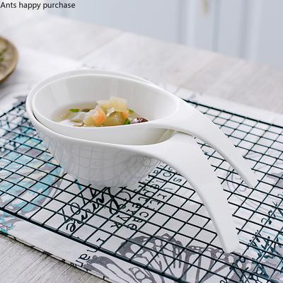 European Style Hotel Restaurant White Tableware Handle Rice Bowl Ceramics Household Soup Plate Breakfast Fruit Salad Cold Bowl