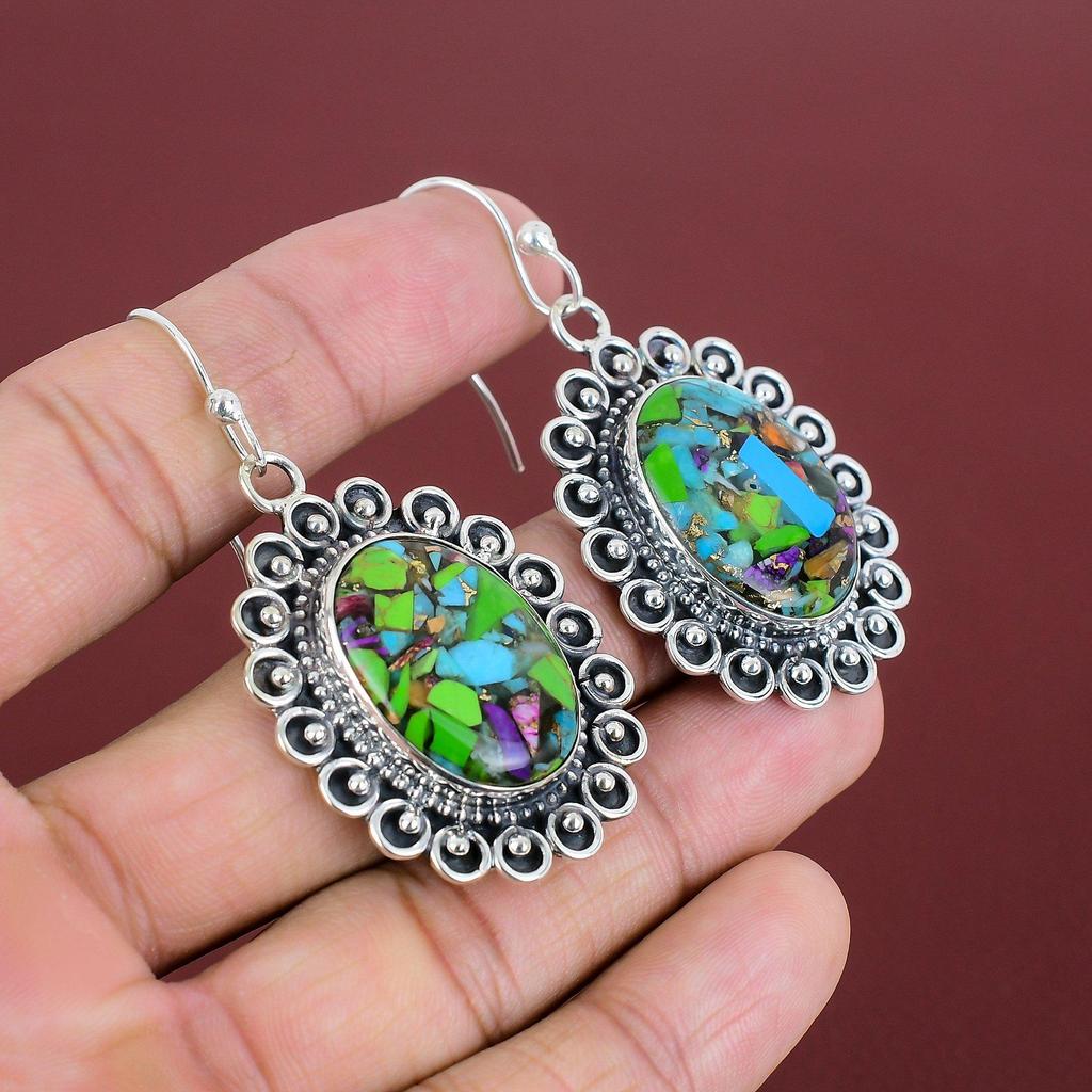 Fiesta Kingman Turquoise Earring Multi Copper Turquoise Earrings 925 Sterling Silver Earring Handmade Gemstone Jewelry Latest Design Earring