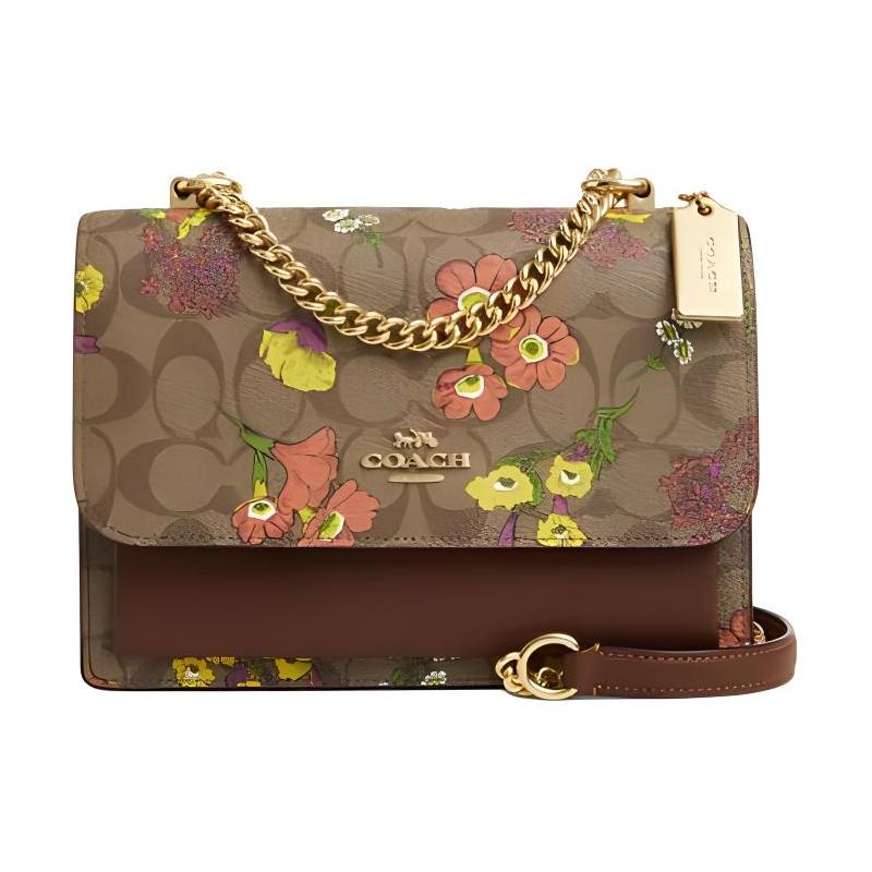 

COACH Klare 22 Floral Print Icon Coated Canvas and Smooth Leather Shoulder Crossbody Bag Small Women s Gold and Khaki Multicolor золотий