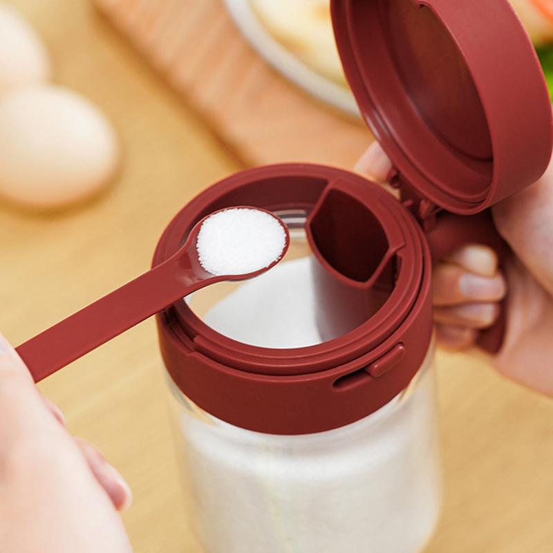 Household Kitchen Moisture-Proof Seasoning Jar Salt Container 2 In 1 Glass Spice Bottle Spoon Separation Glass Seasoning Can
