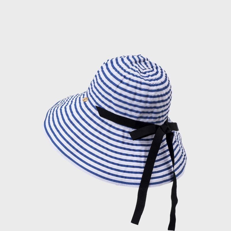 Striped Sunscreen Hat Sunshade Hat Foldable Summer UV Protection Large Brim Fisherman Hat синий/белый