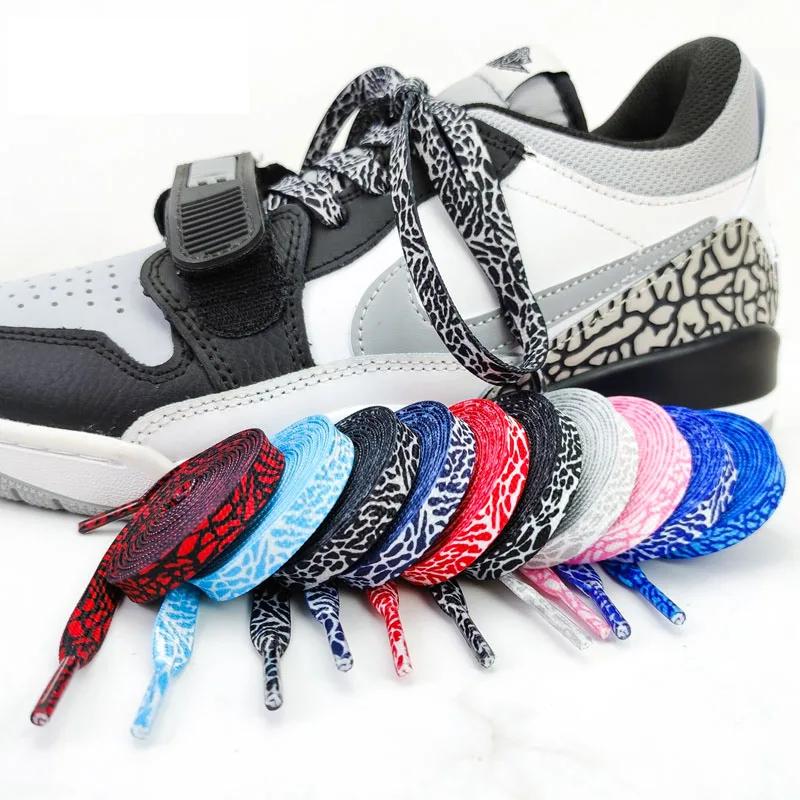 Flat Shoelaces for Shoes Burst Crack Texture Rope Leopard Print Shoelace Cement Flame Pink Printing Shoe Laces for Women Man
