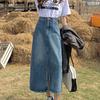 High-waisted Open Denim Half-body Skirt Women's Plus Size Summer Medium-length A Word Package Hip Skirt