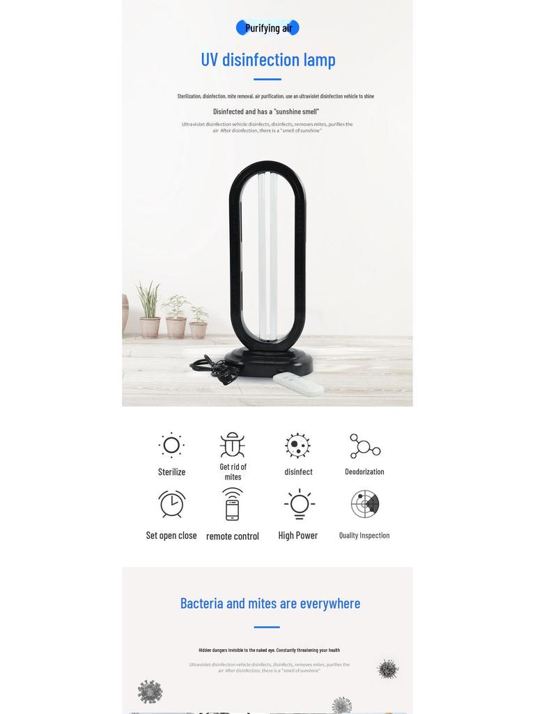 UV Sterilization Table Lamp with Ozone for Air Purification and Odor Elimination In Living Rooms