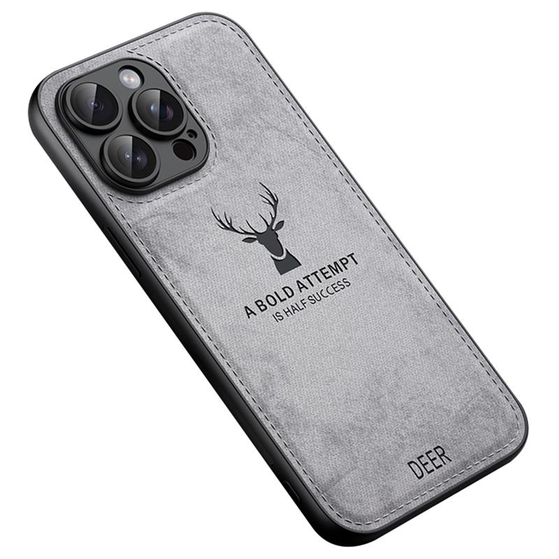 

For iPhone 15 Pro Cell Phone Cases Deer Pattern Leather+TPU+PC Shockproof Cover Grey