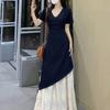 Elegant Plus Size Patchwork French Short-Sleeve Dress - Spring/Summer 2026