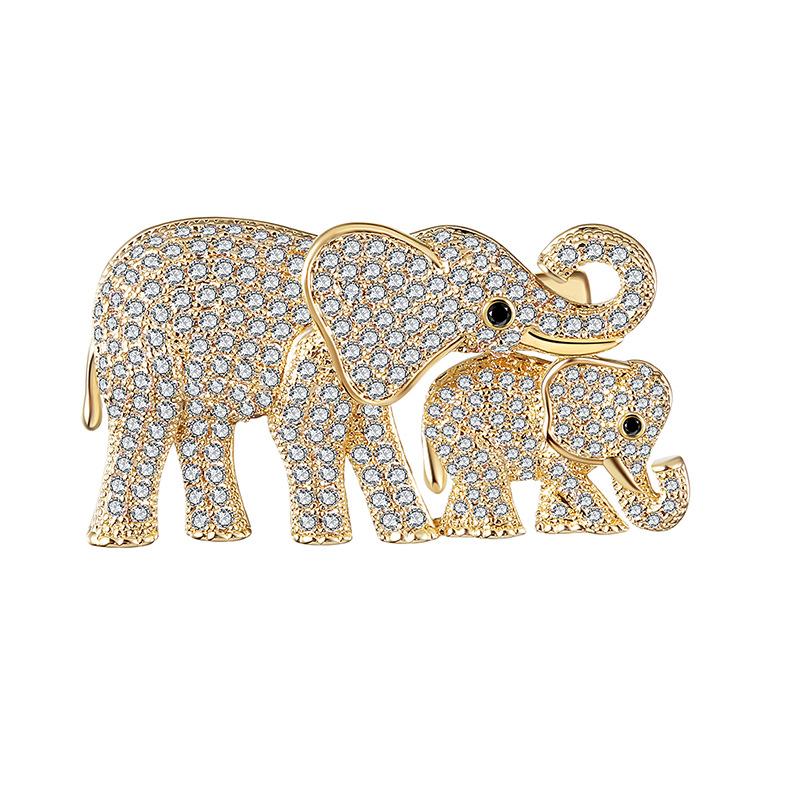 Elephant and baby elephant mama bear shirt pin copper micropaved zircon brooch