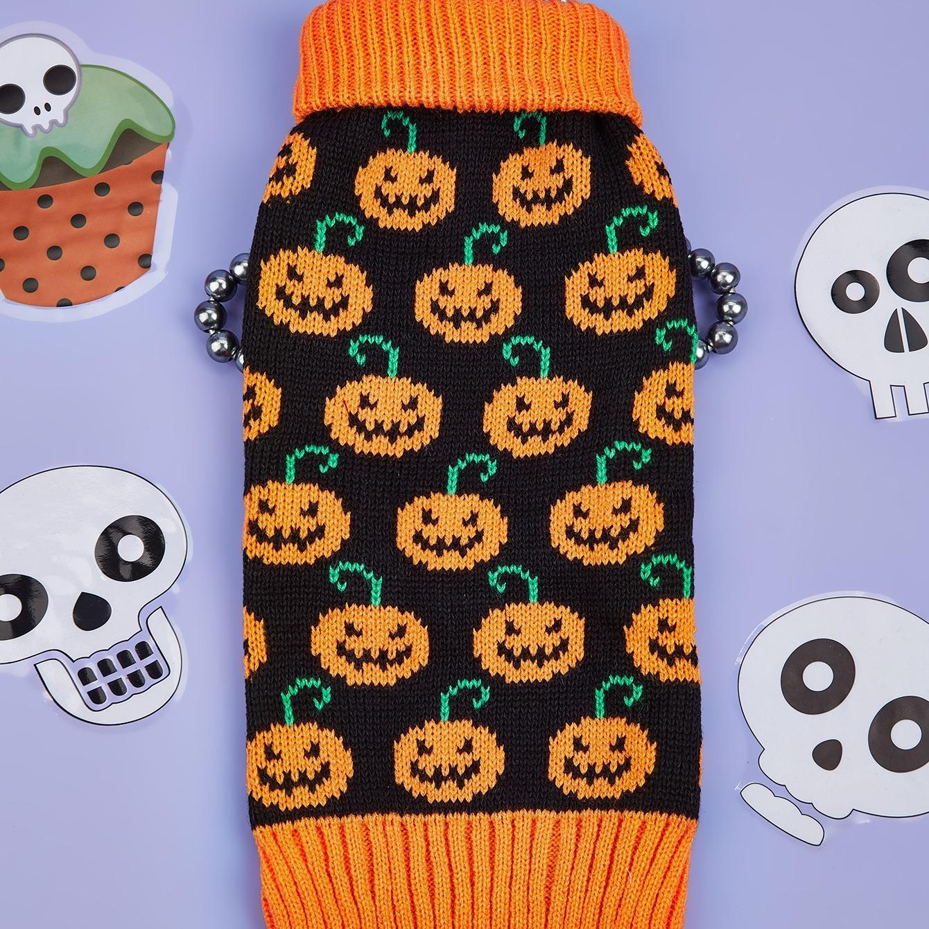 

Halloween Dog Sweater Pumpkin Pet Turtleneck Sweater Dog Knitwear Warm Cat Sweatershirt XS（old） чёрный
