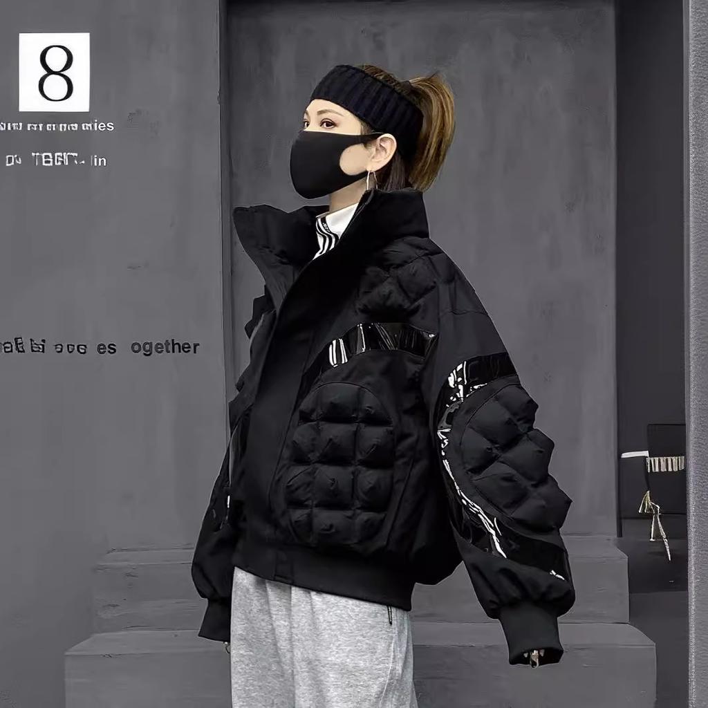 Trendy brand fashionable white duck down black down jacket women's winter stand-up collar tooling warm jacket
