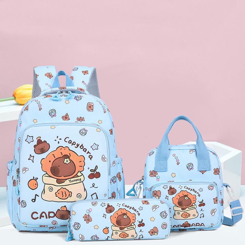 3PCS Set Capybara School Bags for Girls Primary Schoolbag Cartoon Backpack Set Rucksack Bagpack Kids Cute Children Book Bags