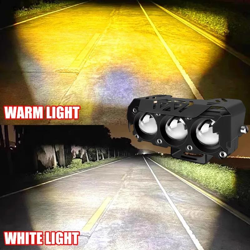 Motorcycle LED Spot Light Dual Color Hi/Low Beam Fog Lamps for Car Trucks SUV 12V 24V Mini Lens Headlight Driving Light