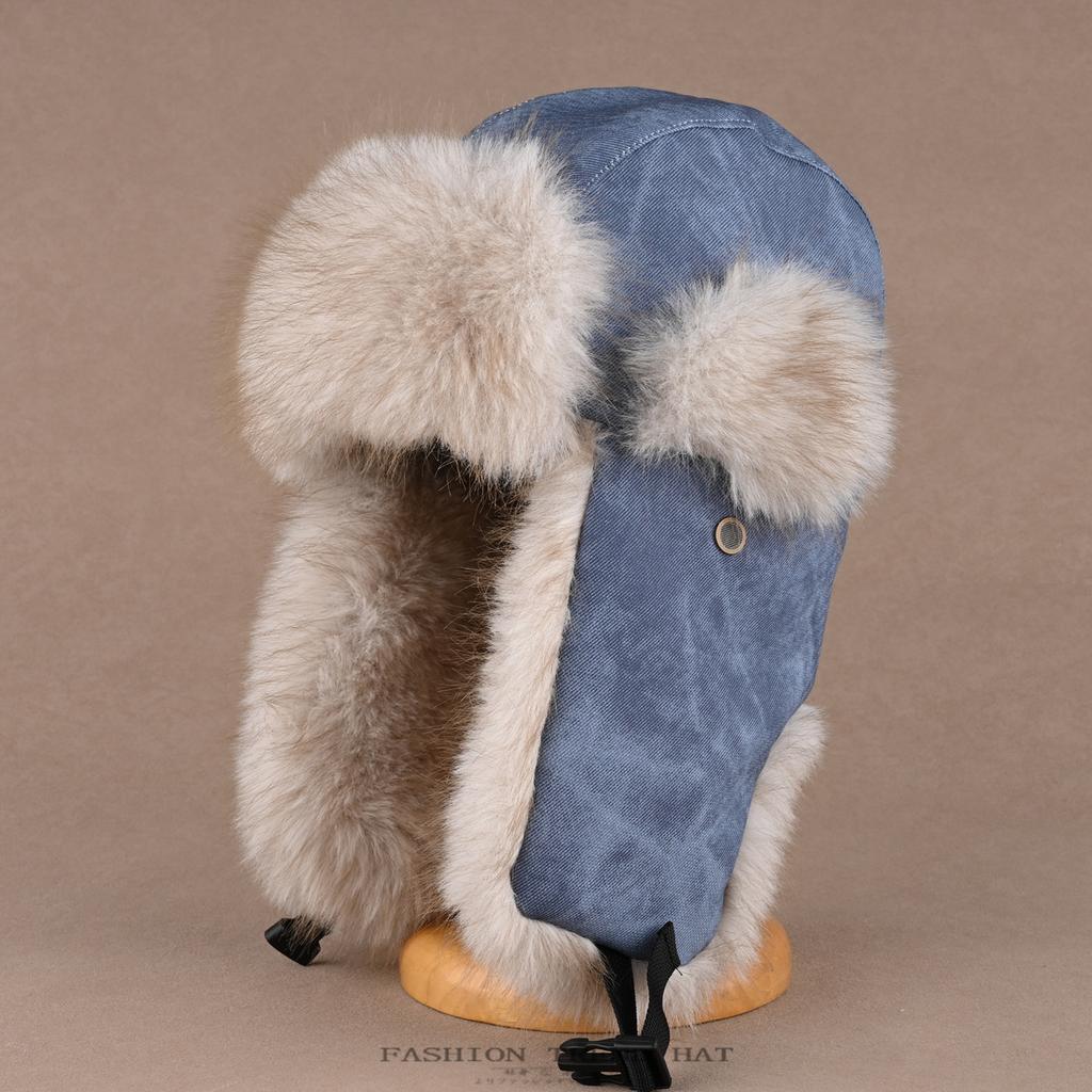 Retro Nerzimitat Hut für Damen und Herren Winter verdickter Plüsch Ohrenschutz Baumwollmütze Outdoor Radfahren winddichter Hut