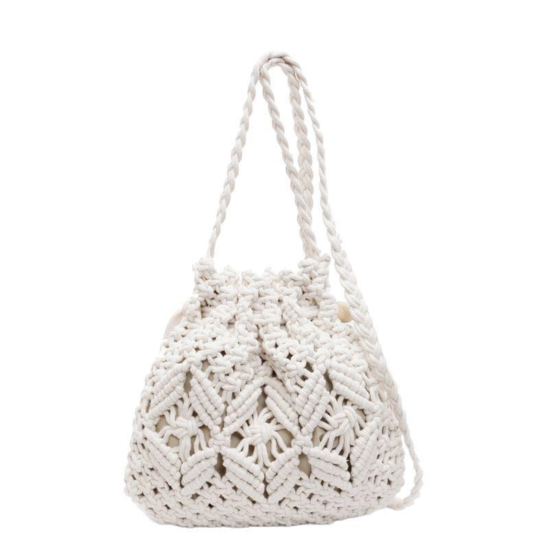 

Плетеная вручную сумка-ведро через плечо | Ретро дизайн со шнурком и защитой от краж | Легкая сумка для поездок на работу | Отделение для косметики/телефона | Сумка через плечо бежевый