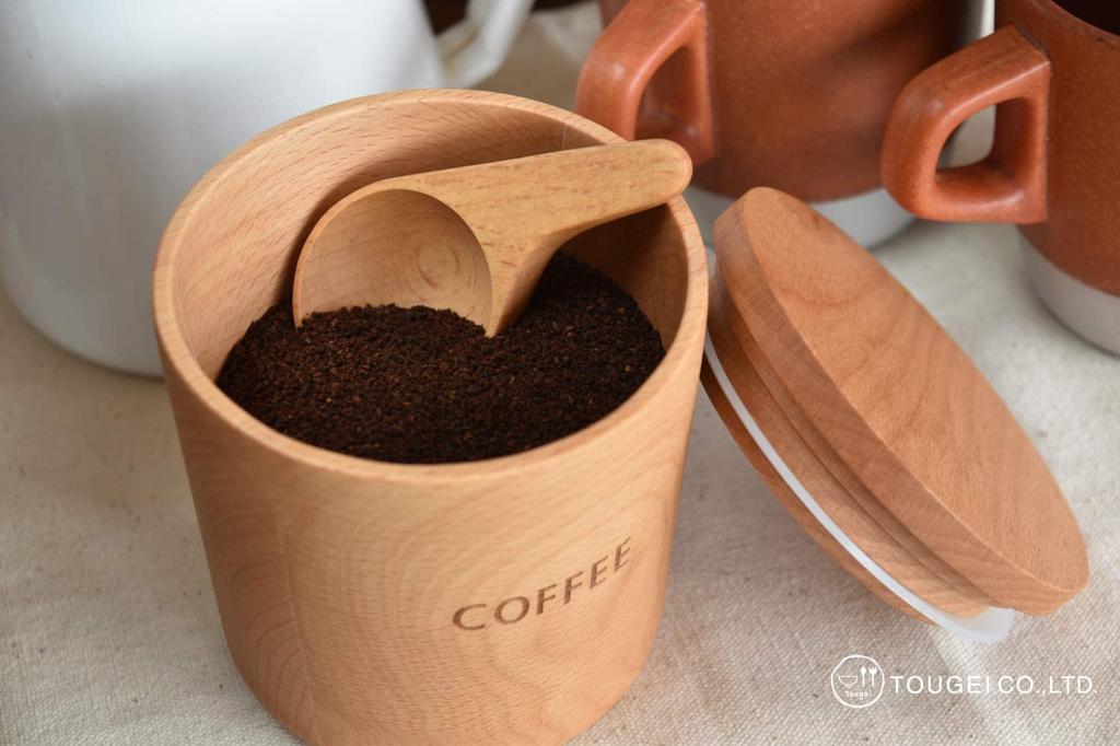 Rattan TOUGEI Wooden Canister 250ml Measuring Spoon 5g Wooden Storage Container Set of 2 (Coffee)
