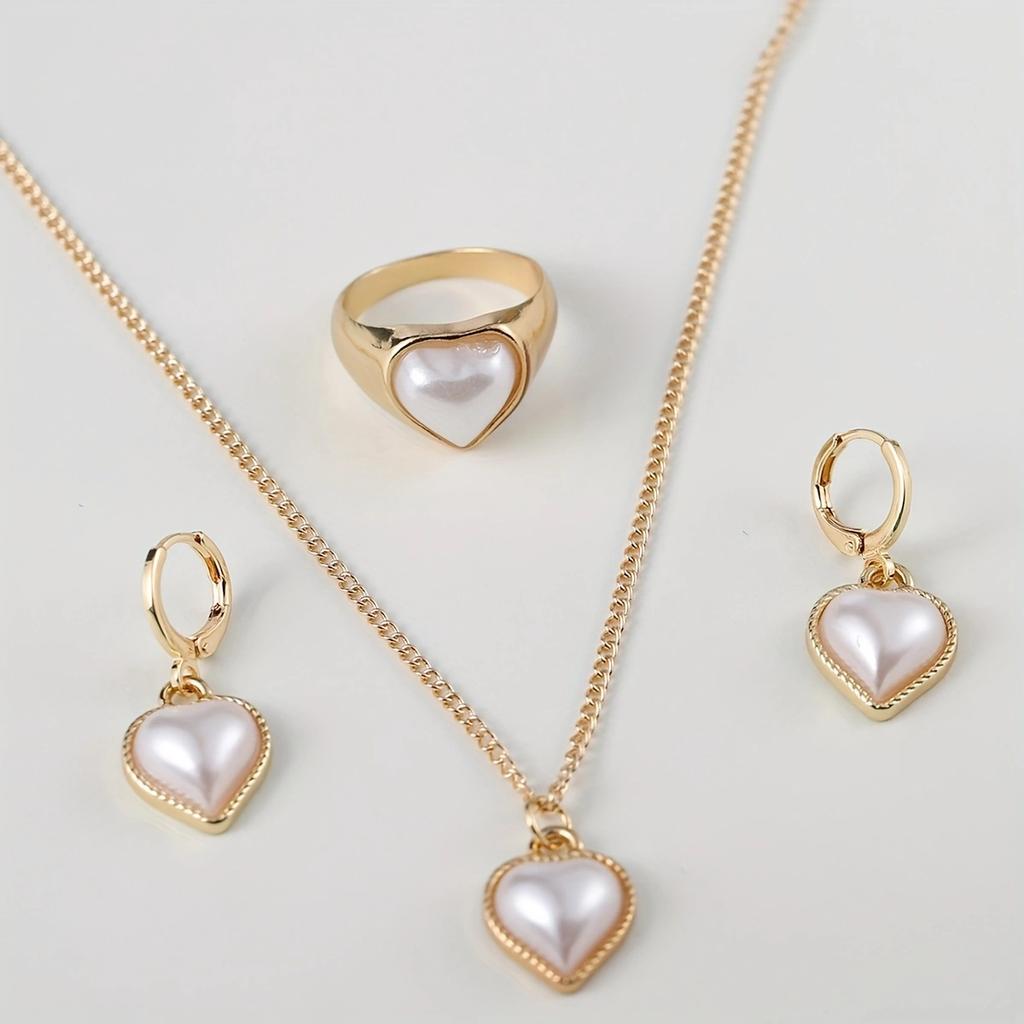 4-teiliges Damen Zirkon Set Modische und lässige künstliche Zirkon herzförmige Halskette, Ring, Ohrring Zubehörset, geeignet für