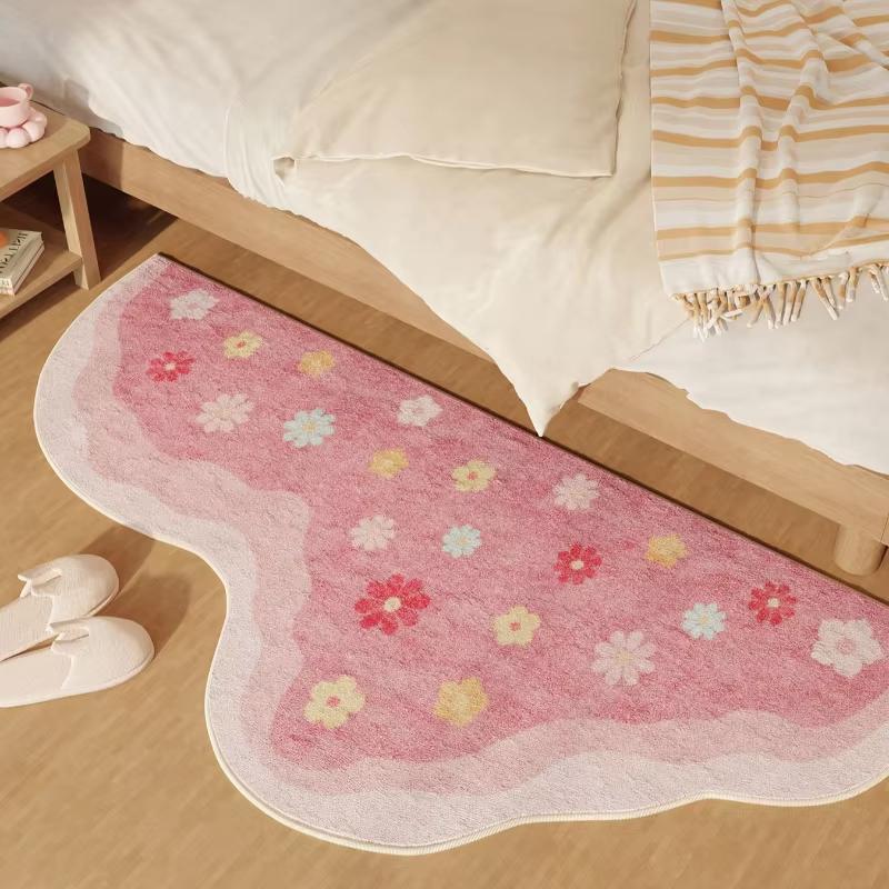 Irregular Flower Runner Rug Soft Plush Bedside Mat Non Slip Cute Floral Green Bedroom Living Room Home Decor Floor Carpet